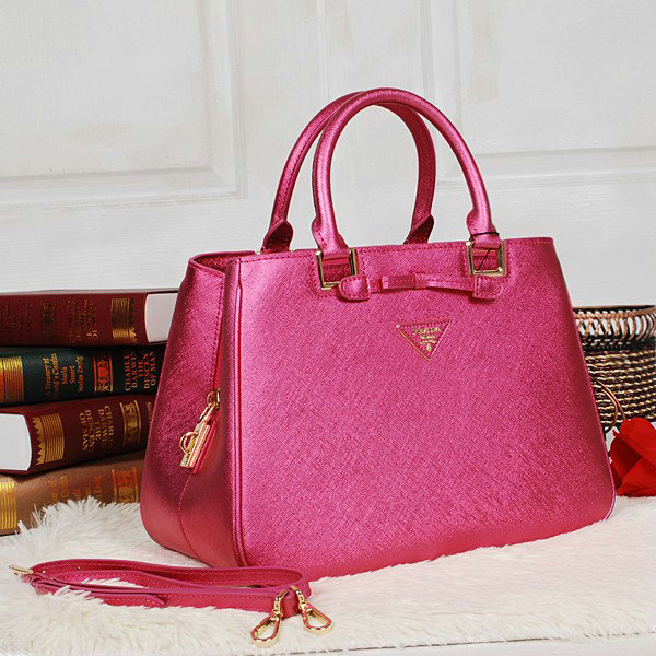 fake 2014 Prada Fluorescence saffiano calfskin tote BN2244 rosered